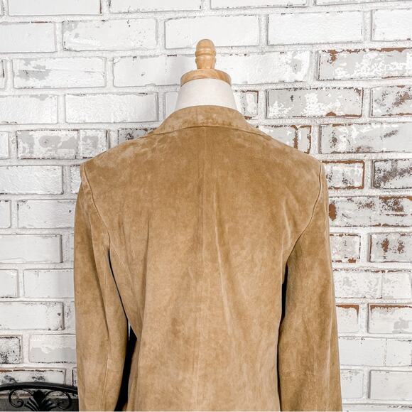 Alfani Neutral Tan Leather Petite Button Closure Long Sleeve Blazer Jacket M - Picture 7 of 9